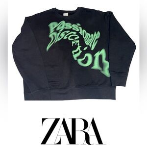 Men’s- Sz Lg- Zara- “Passionate Distortion” Black Crewneck- NWOT